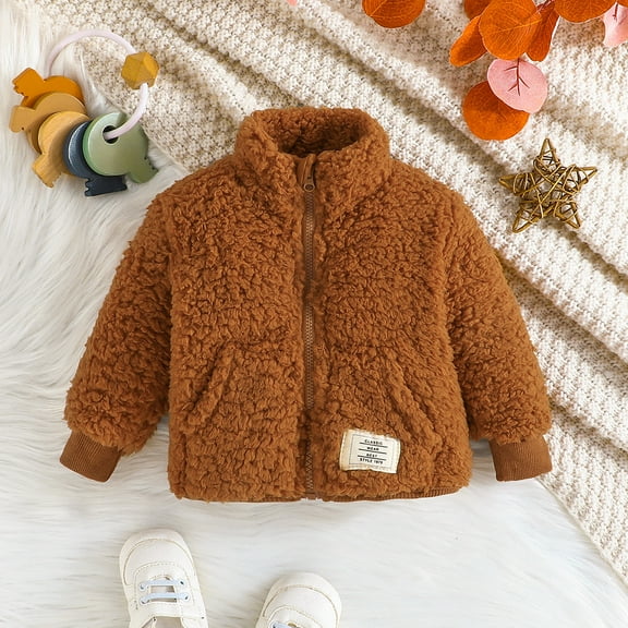 AINIYS Little Fleece Jacket Fuzzy Full Zip Up Stand Collar Coat Kids Girls Boys Fall Winter Warm Outerwear Brown 2 Years
