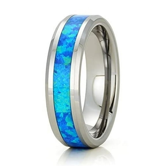 Tungsten Wedding Ring,Blue Opal Tungsten Ring,6mm Wedding Ring,Opal Wedding Ring,Blue Opal Tungsten Ring,Fire Opal