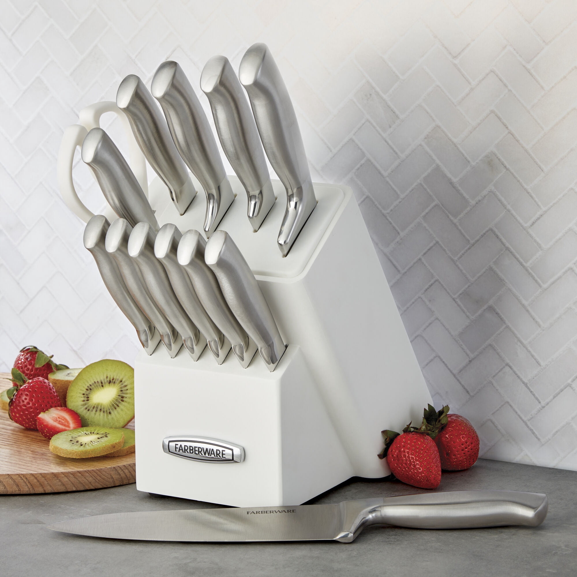 Farberware Edgekeeper 13-Piece Stainless Steel Knife Block Set with Built-In Knife Sharpener