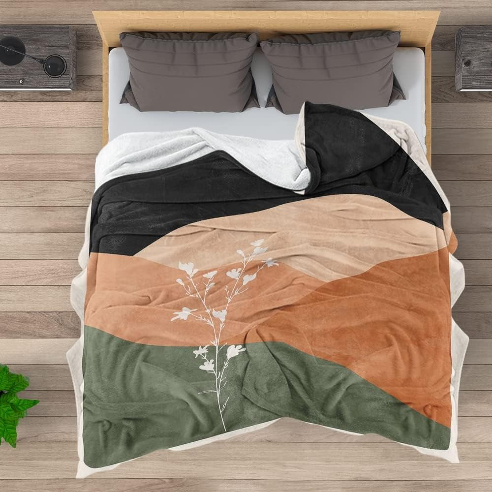 Boho Orange Mid Century Blankets Abstract Modern Throw Blanket Minimalist Boho Aesthetic Soft Warm Bed Bedding Women Blankets for Couch Bedroom Sofa Office Cozy Flannel Blankets 30"X40"