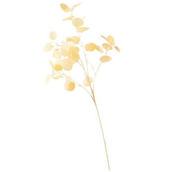 (Champagne color) 5 prongs simulation eucalyptus money leaf simulation green plant apple leaf eucalyptus leaf wedding props 90cm, silk cloth + plastic + wire