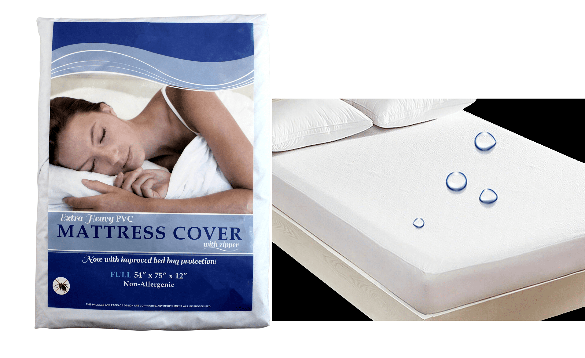 Zippered Hypoallergenic Mattress Cover Bug & Waterproof Bed Protector Encasement 