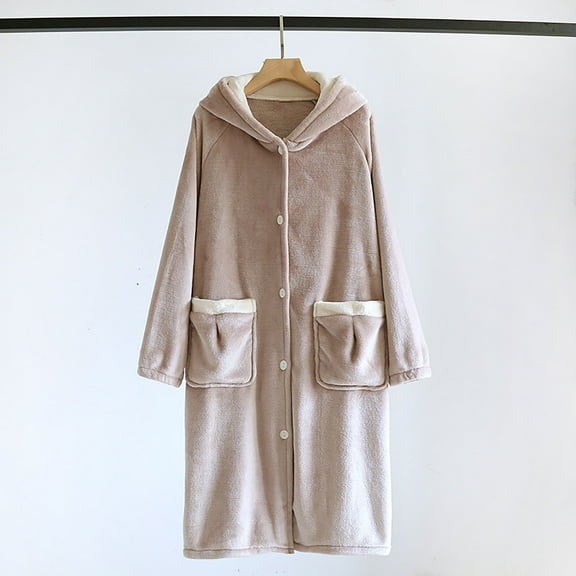 Fewfanhot Women's Full-Length Ankle-Length Bath Robe Nightgowns Long Sleeves Solid Color Relaxed Fit for Cozy Homewear Elegant Sleepwear