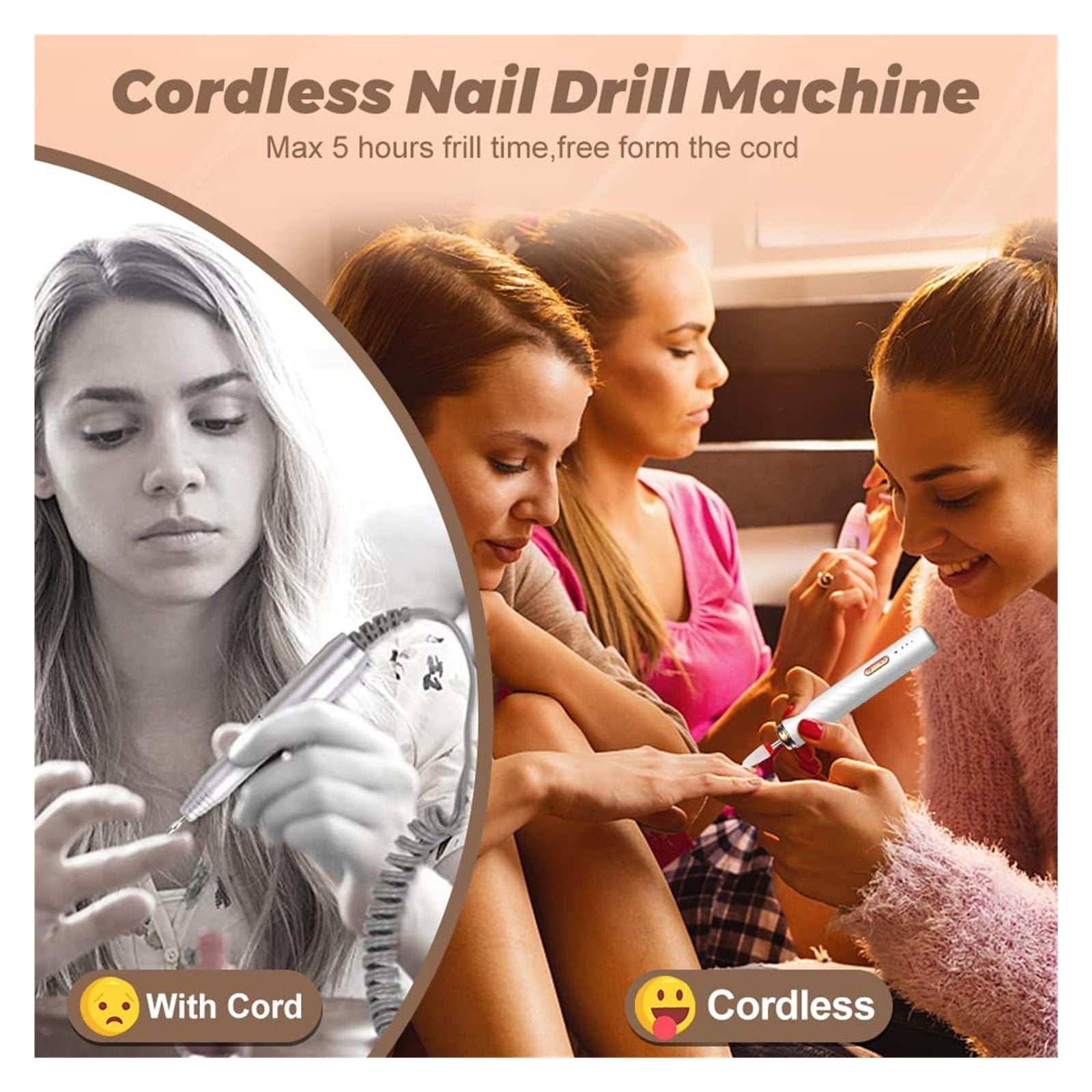 Wireless Nail Drill, Electric Nail Drill Machine With Ceramic Drill Bit, Nail File Sander Manicure Sets For Gel Polish Remover