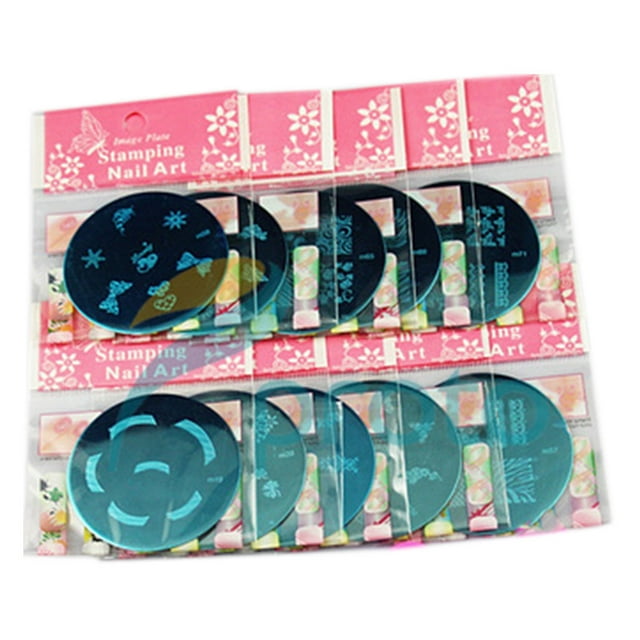 ziyahi 10Pcs Nail Art Stamp Stamping Plate Set Tool Stamper Design Kit Manicure Tools Mix Designs
