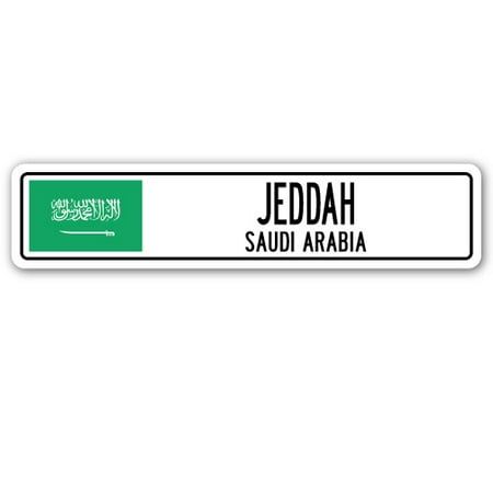 JEDDAH, SAUDI ARABIA Street Sign Saudi Arabian flag city country road wall