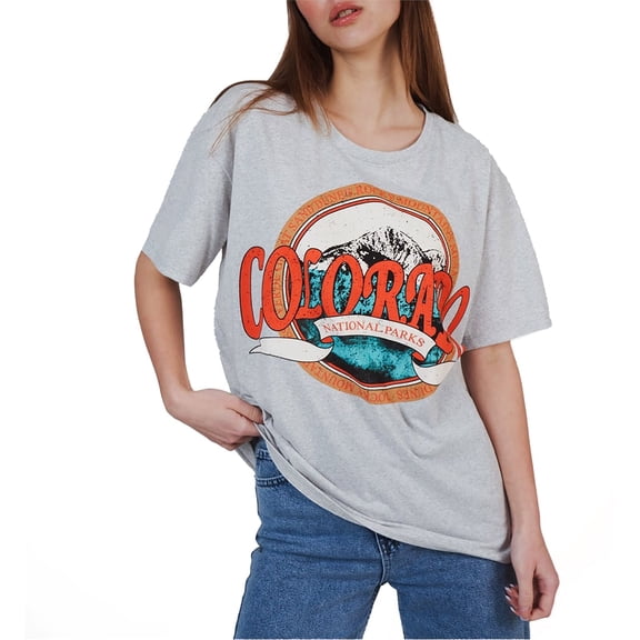 Ambar Women's Colorado Printed Short Sleeve Tshirt, Gray Orange,S - US