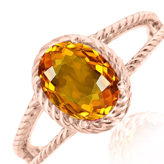 AoneJewelry 1.25 Carat Citrine Oval Shape Ring In 10K Solid Rose, White & Yellow Gold