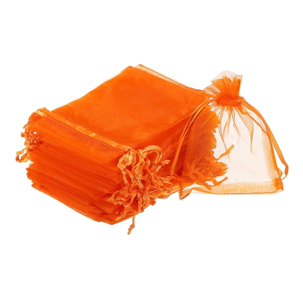 50uds Organza Bolsas 8x11cm Cordón Favor Bolsas Transparente Malla Bolsa para Regalo Joyería Boda Fiesta Navidad Dulces Naranja