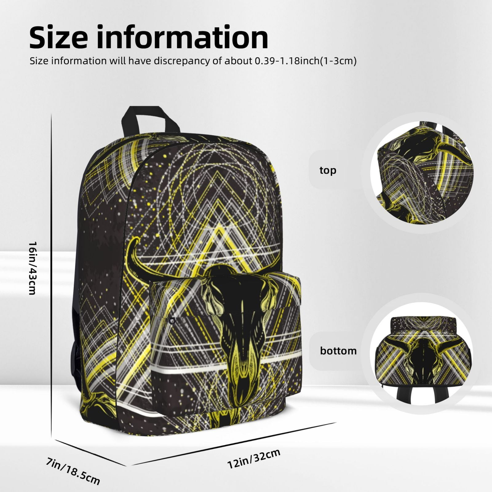 Bull Skull Backpack Purse For Teen Girls Boys,Boho Ethnic Canvas Bookbag Travel Hiking Shoulder Daypack Bags