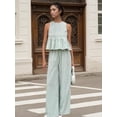 thumbnail image 5 of Womens 2 Piece Gingham Plaid Set Sleeveless Ruffle Tank Top Wide Leg Pants Summer Matching Lounge Outfits, 5 of 8
