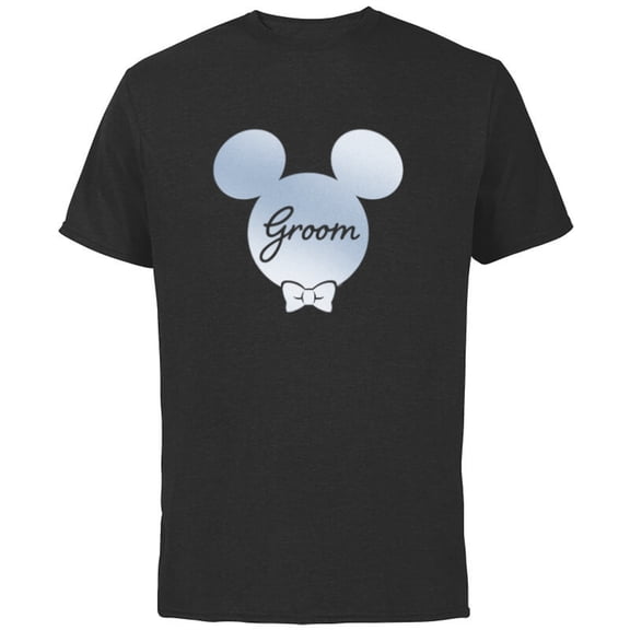 Disney Wedding Matching Mickey Mouse Bow Tie Husband Groom - Short Sleeve Cotton T-Shirt for Adults - Customized-Black