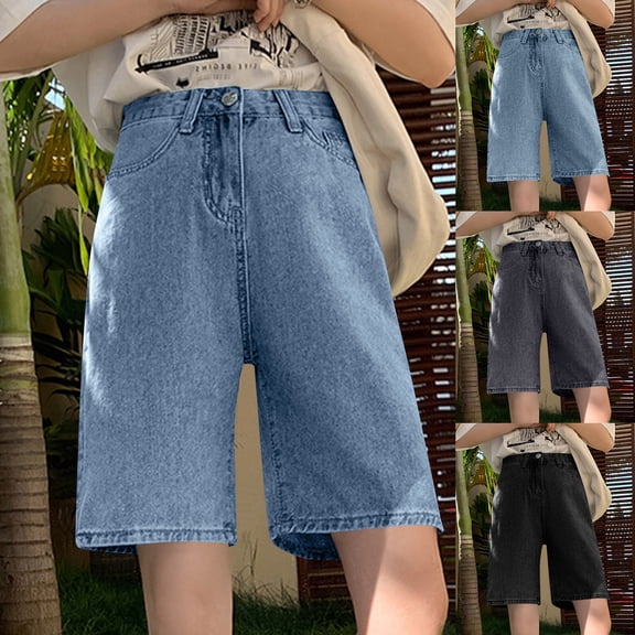 RongHuan Denim Shorts for Women High Cut Straight Leg Basic Shorts Fashion Jeans Shorts Summer Hot Short Pants