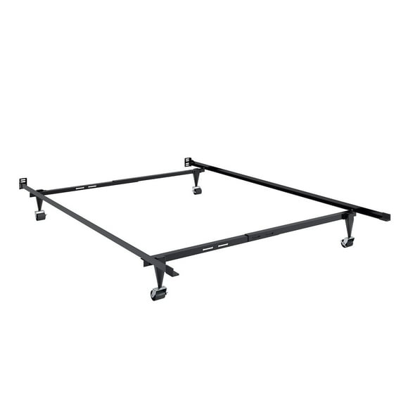 CorLiving Adjustable Twin to Full Durable Black Metal Bed Frame with Locking Wheels - Box Spring or Platform Required