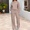 thumbnail image 2 of Unir Women Solid Loungewear 2 Piece Set, Crew Neck Loose Sweatshirt & Elastic Drawstring Wide Leg Pants Relaxed Home Wear True To Size, 2 of 7
