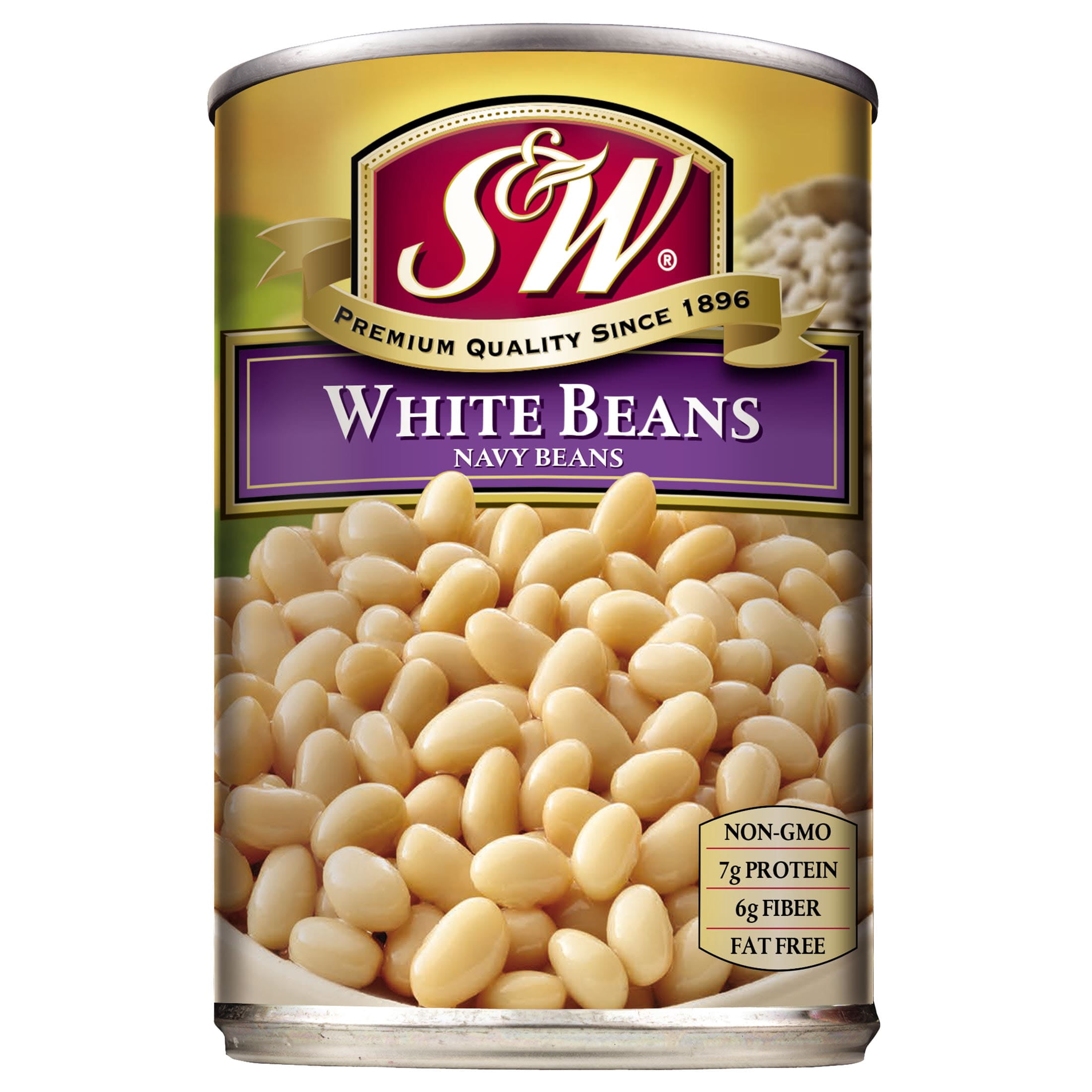 (6 pack) S&W White Beans - Navy Beans - 15.5 oz. Can
