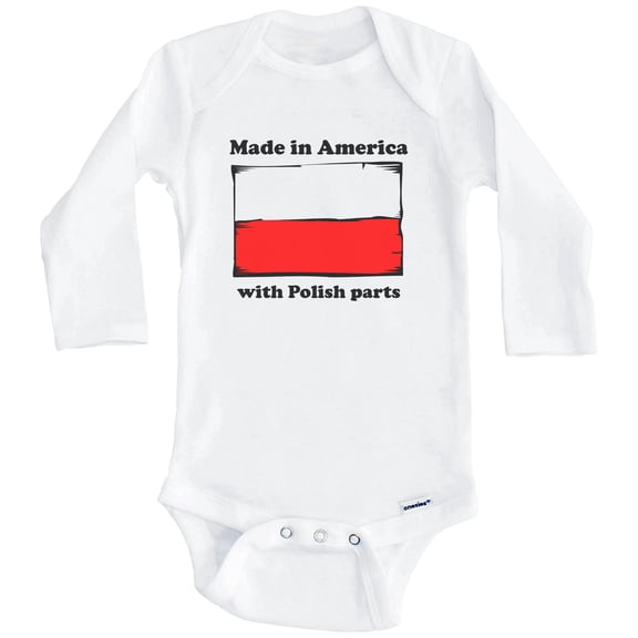 Made In America With Polish Parts Funny Poland Flag One Piece Baby Bodysuit (Long Sleeve), 0-3 Months White
