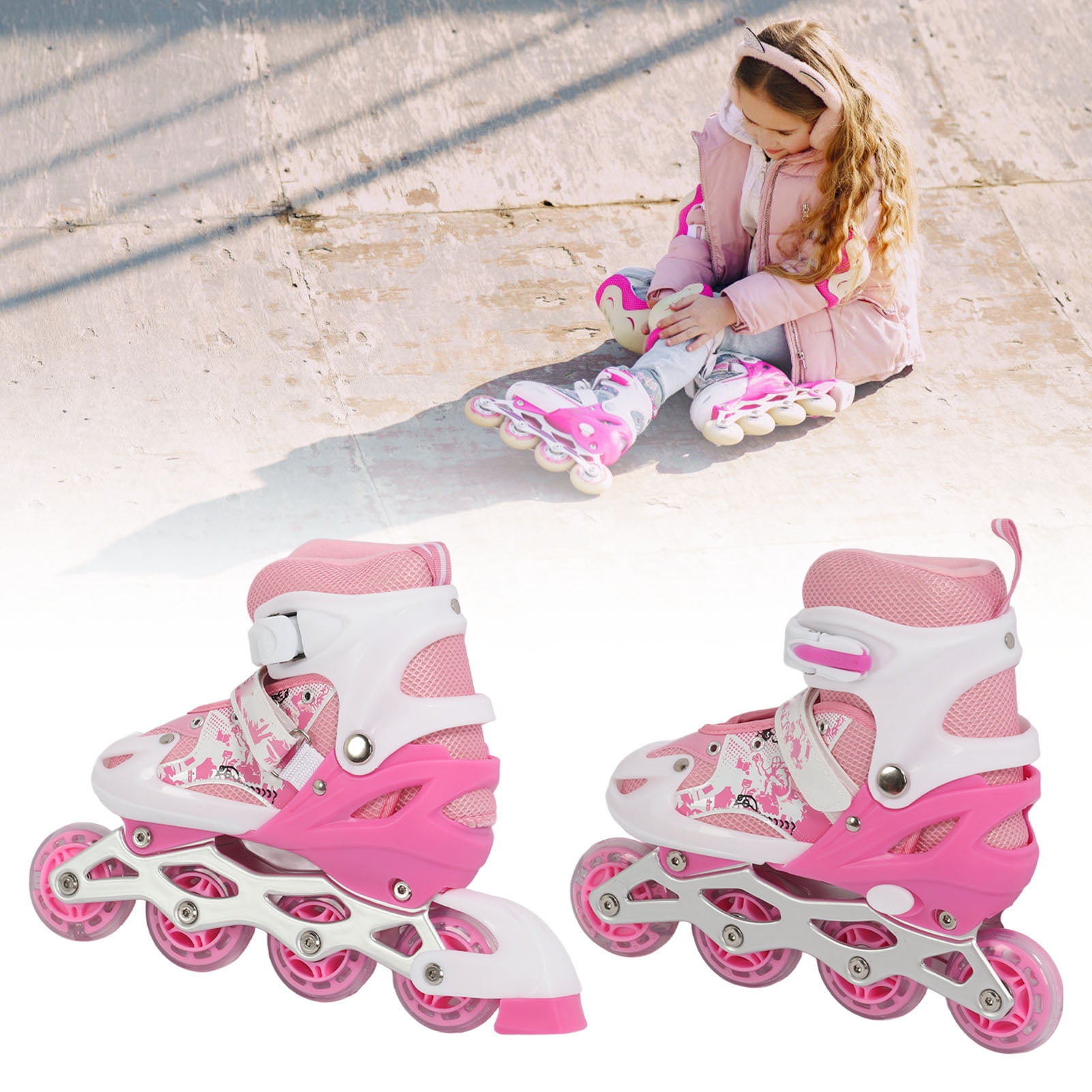 M Buder Adjustable Inline Skates for Kids Boys Girls, Blade Roller Skates with Light Up Wheels, Complete Set with Helmets and Pads for Indoor Outdoor Skating Activities (14.17 in / 36 cm Packaging)