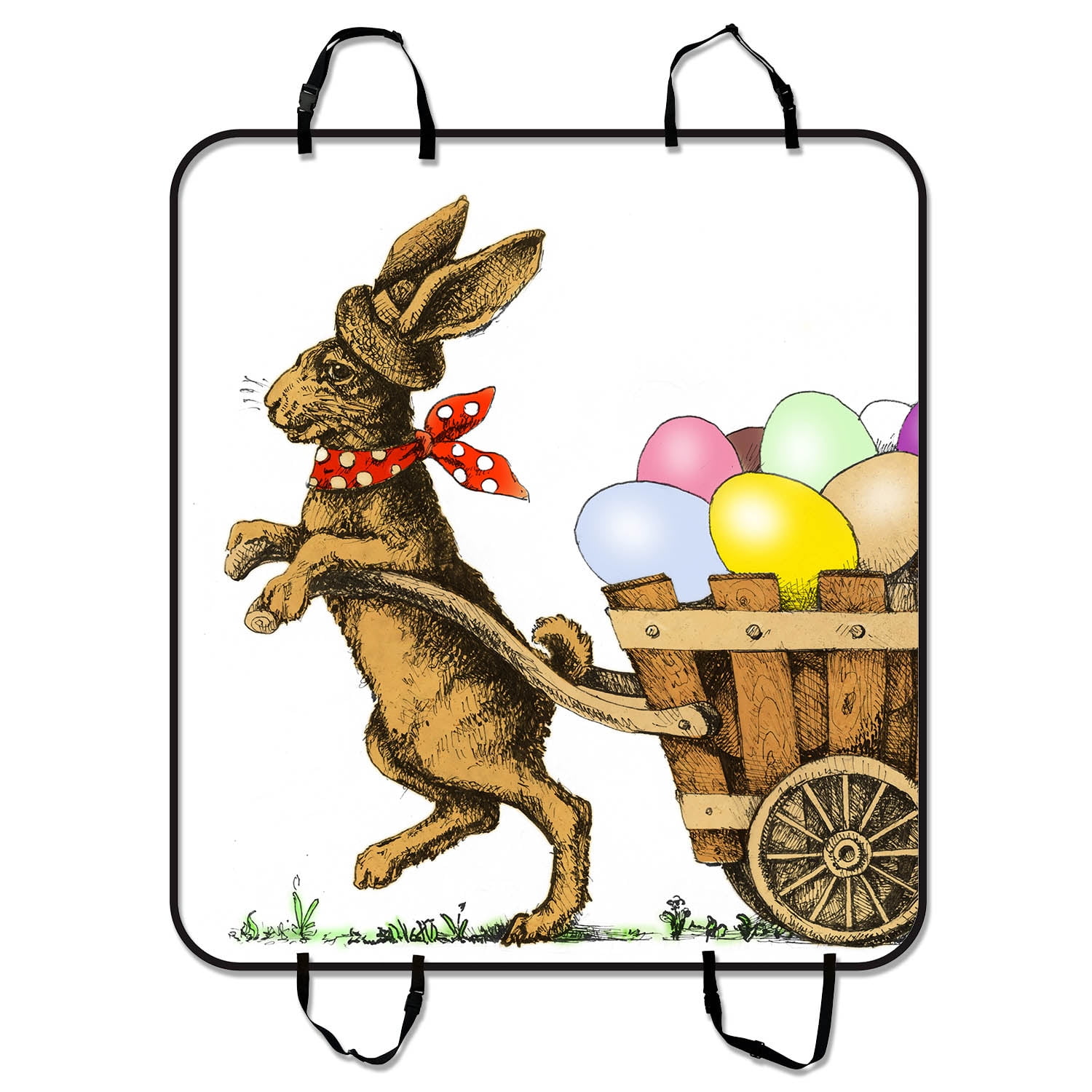 YKCG Happy Easter Vintage Easter Bunny Pulling a Cart with Eggs Pet
