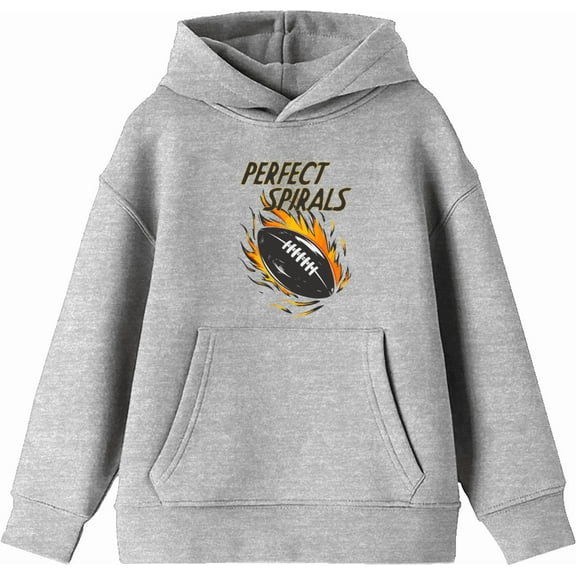 "Perfect Spirals" Flaming Football Youth Heather Gray Long Sleeve Hoodie-Medium
