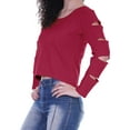 thumbnail image 5 of Moomaya Womens Plain Cut Out Sleeves Top Round Neck Casual Sexy Tee Tops, XS-XL, 5 of 8