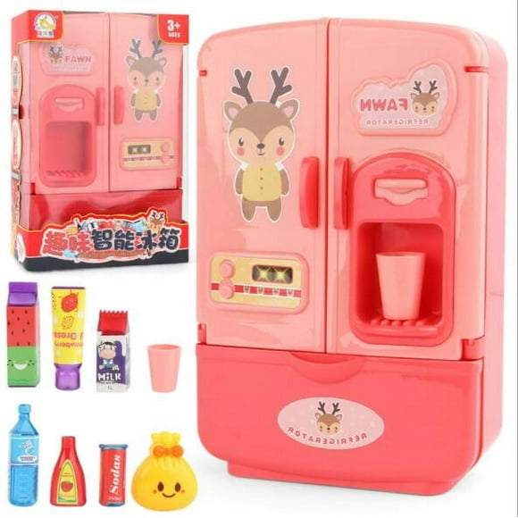 Mini Double Doo Fridge Appliances Perfect Little Pink Refrigerator Dream Kitchen Mini Refrigerator Pink Toy Fridge Playset for Dolls w/ 9 Toy Kitchen Accessories