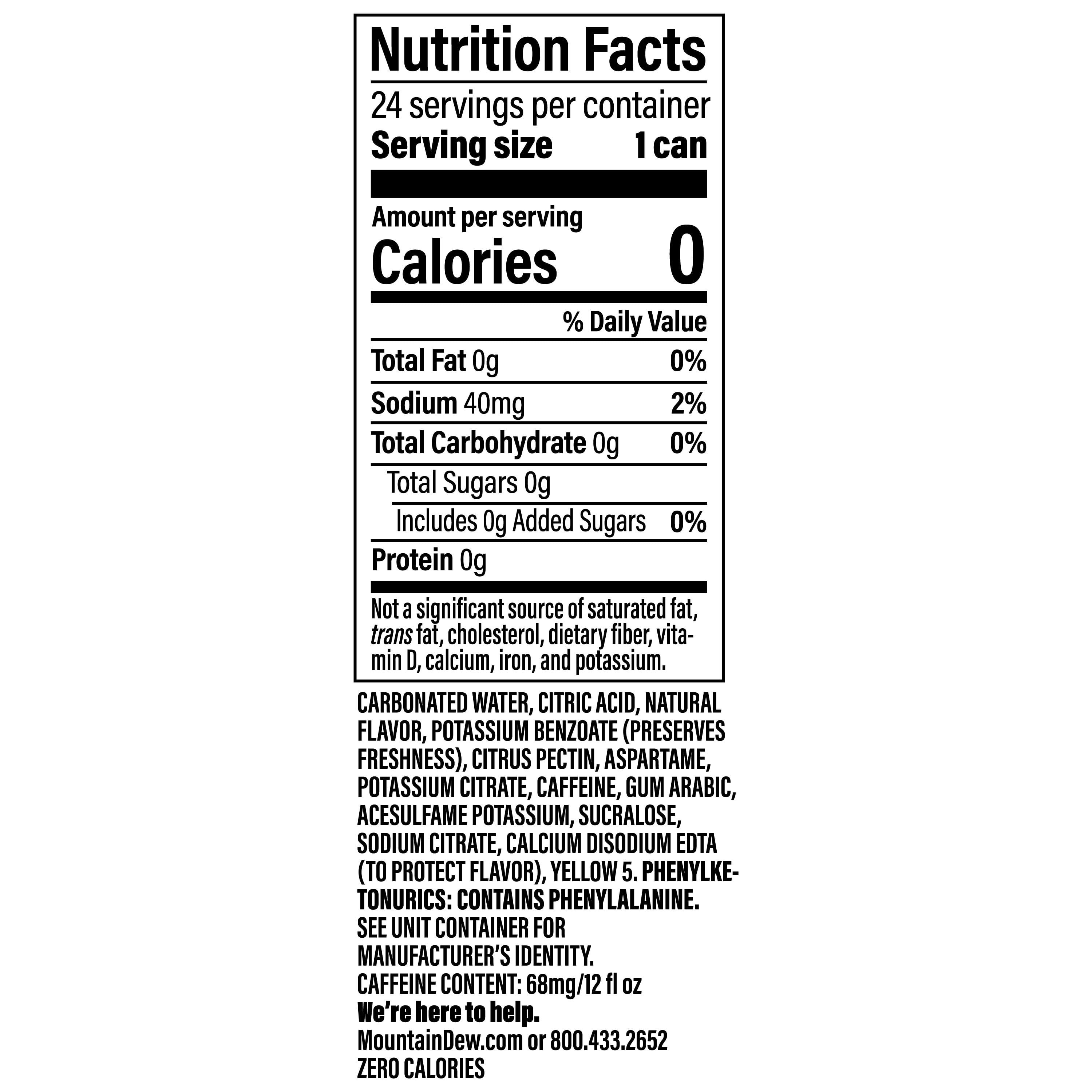 Mountain Dew Zero Sugar Citrus Soda Pop, 12 fl oz, 24 Pack Cans