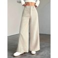thumbnail image 6 of Corduroy Pants for Women Casual High Waisted One Buttoned Stretchy Loose Fit Wide Leg Pants with Pockets Cream White L, 6 of 9