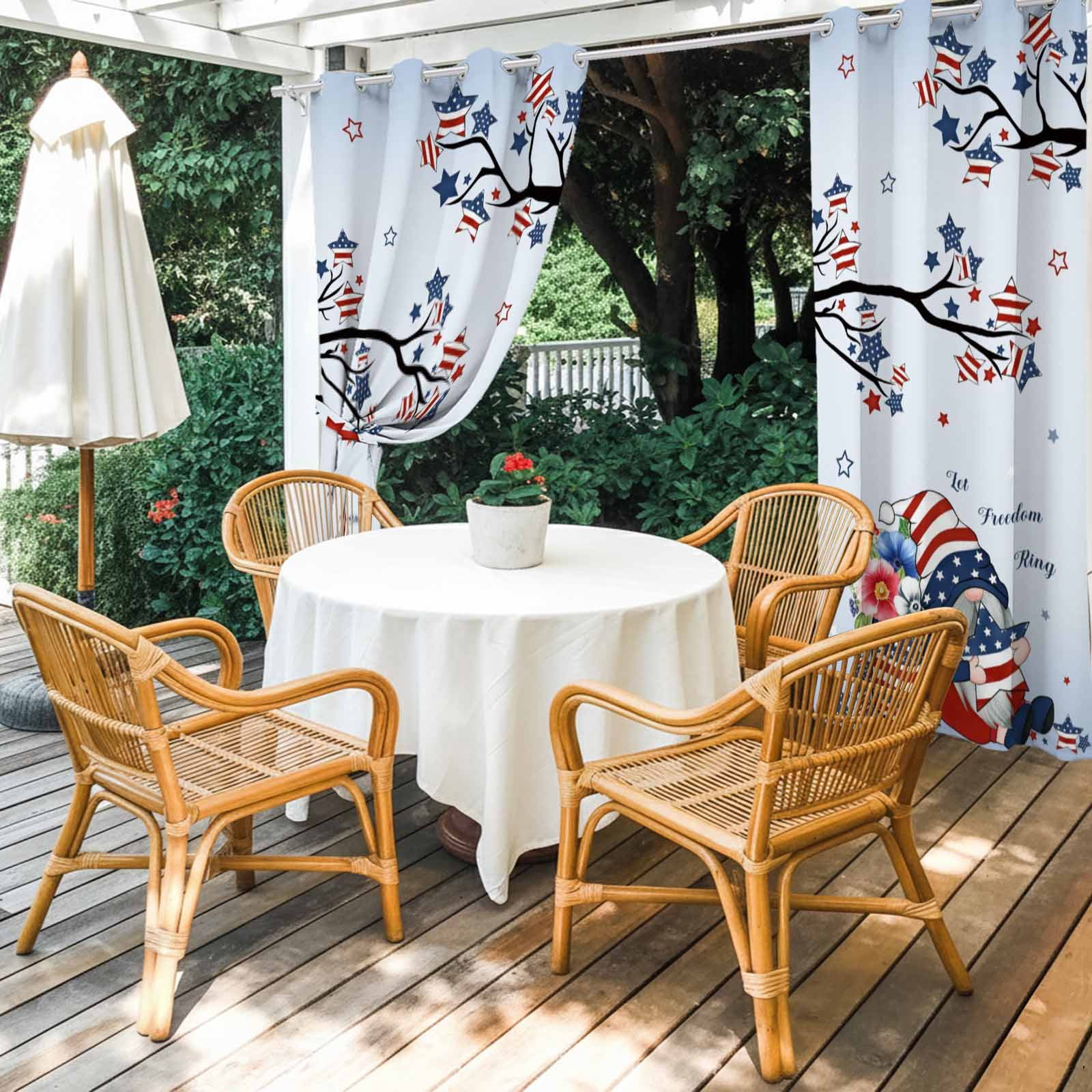 Independence Day Outdoor Curtains for Patio, Patriots Dwarfs US Flag Star Poppy Sunshade Privacy Drapes Grommet Waterproof Outside Curtains for Porch/Cabana/Balcony 54"x 108", 1 Panel