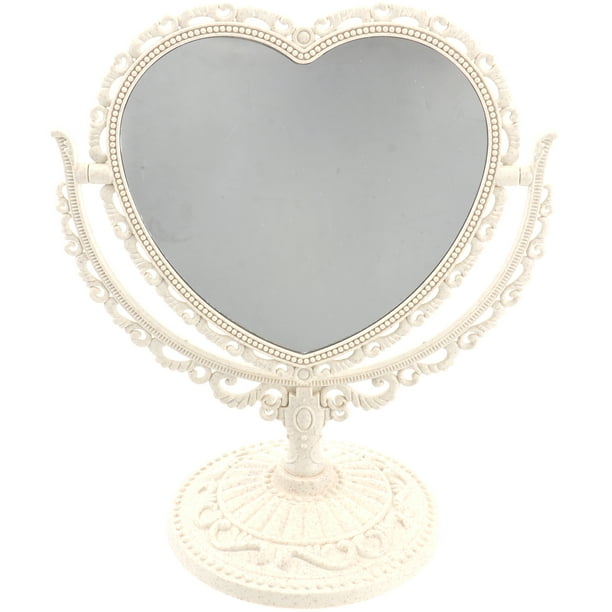 Mirror Makeup Heart Vanity Tabletop Cosmetic Table Vintage Magnifying