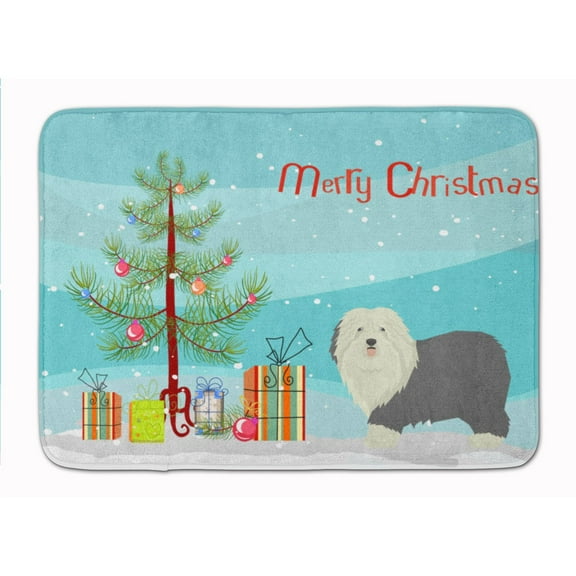 Old English Sheepdog Christmas Tree Machine Washable Memory Foam Mat