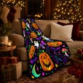 thumbnail image 3 of Neon Pumpkin Black Cat Fantasy, Playful Pet Portrait Pattern, Warm Flannel Blanket for Living Room and Bedroom with Detailed Artwork, Cat Lovers autumn celebration Gift, Pet Lover Home Decor, 3 of 9