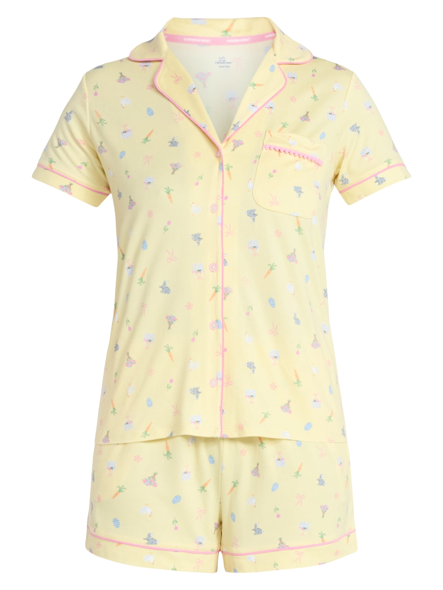 Easter Women's and Women's Plus Notch Collar Top and Shorts Pajama Set from Way to Celebrate, 2-Piece, Sizes XS-3X