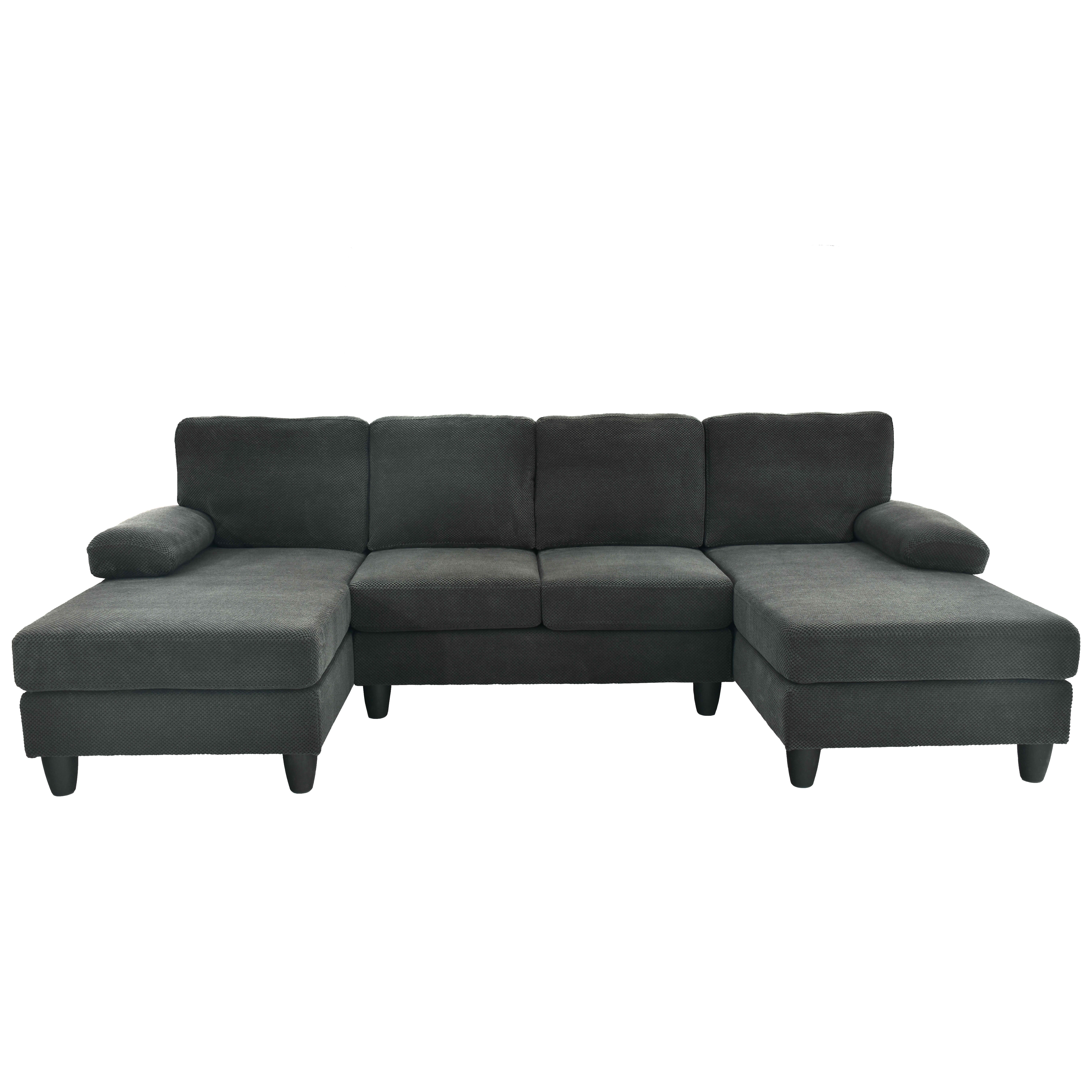 MAYEERTY 104" U‑Shaped Sectional Sofa, Nubby Textured Upholstery Couch with Dual Chaise & Plush Upholstered Armrests, Modern Living Room Furniture