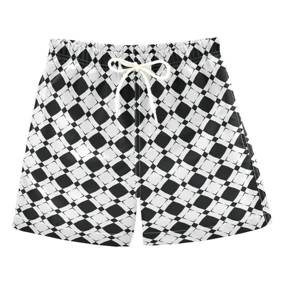joogoo Boys Swim Trunks Black and White Checkered Beach Board Shorts Drawstring Swimsuit 2T