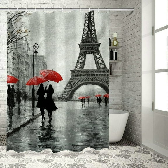 Patifu Eiffel Tower Home Bathtubs Bathroom Curtain Decoration Polyester Shower Curtain with Hooks 36"x72