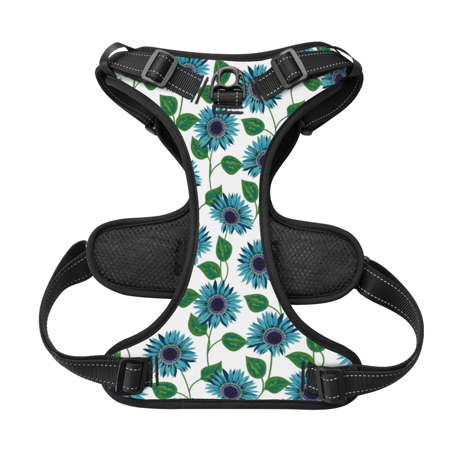 Kdxio Blue Sunflowers Print No Pull Dog Harness Adjustable Reflective Oxford Easy Control Medium Large Dog Harness for Training and Everyday-Medium