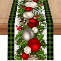 Linen Green and Black Buffalo Check Plaid Christmas Table Runner 108 Inches Long Farmhouse Winter Christmas Xmas Holiday Home Kitchen Table Decorations