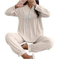thumbnail image 3 of ZyeKqe Womens Pajamas Sets Long Sleeve V Neck Shirts Comfy Bow Sleepwear Nightwear 2 Piece Pjs Soft Homewear Outfits, 3 of 10