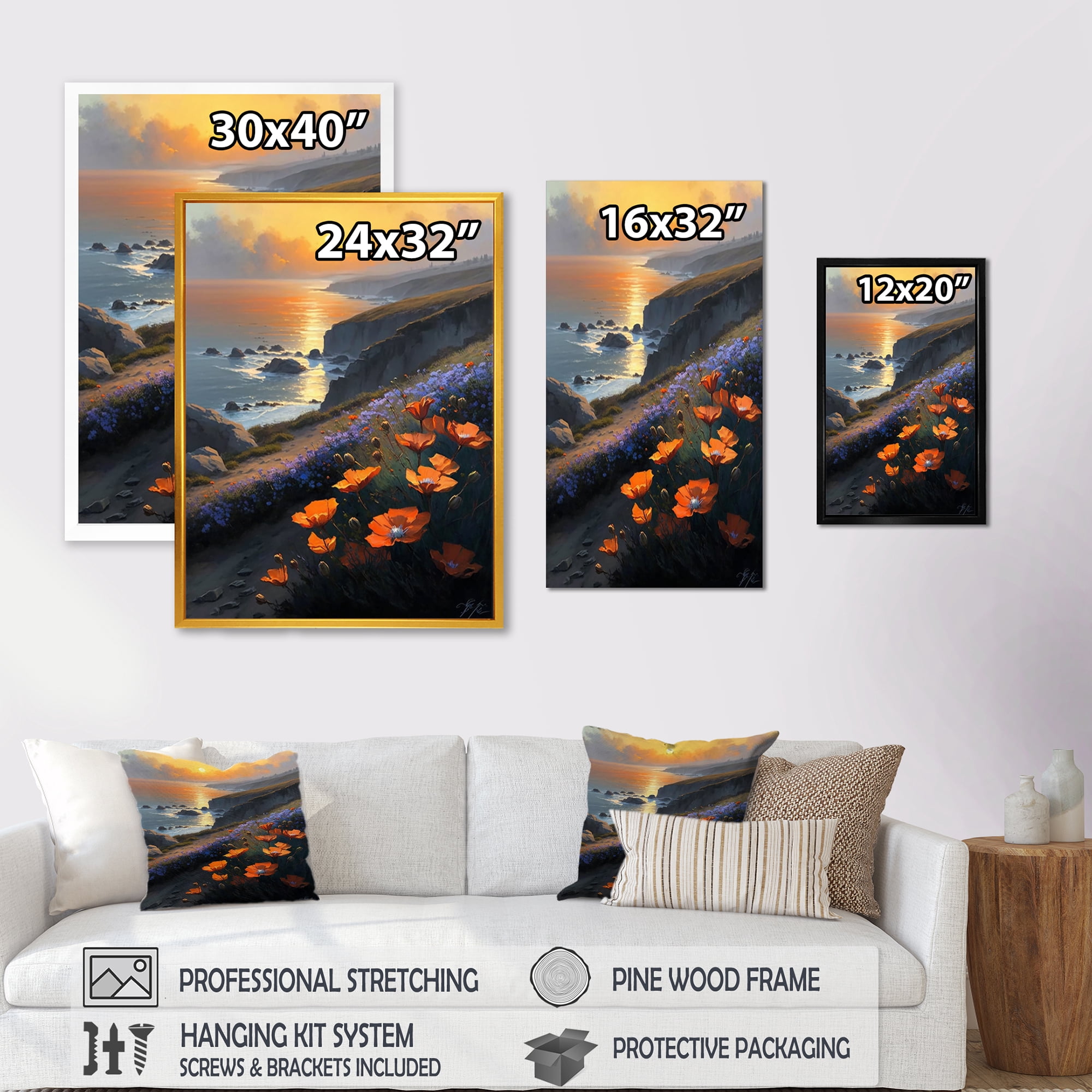 Designart Orange Flowers By The Coast II Canvas Wall Art