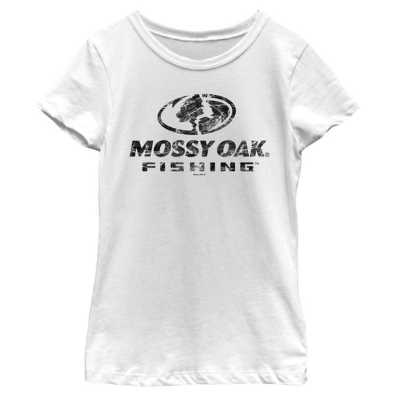 Girl's Mossy Oak Black Water Fishing Logo Graphic Tee White X Large