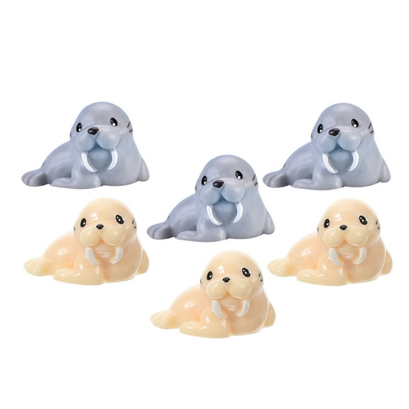 6PCS Mini Walrus Figurines Ocean Decor Walrus Figurines Realistic Sea Animal Figures Resin Craft for Miniature Landscape Home Decor