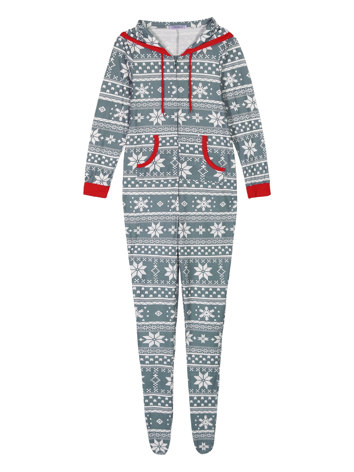 Unique Bargains Womens Family Christmas One Piece Pajama Zipper Set with Pockets M Grey Kids