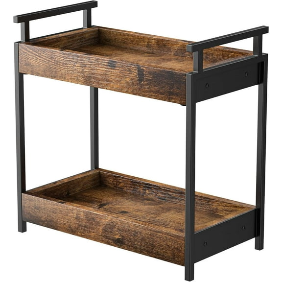 KLM Countertop Coffee Station Organizer, 2 Tier Wooden Shelf for Coffee Bar Accessories, Condiment Storage Caddy for Kitchen, Bathroom Counter Organizer, Home, Office
