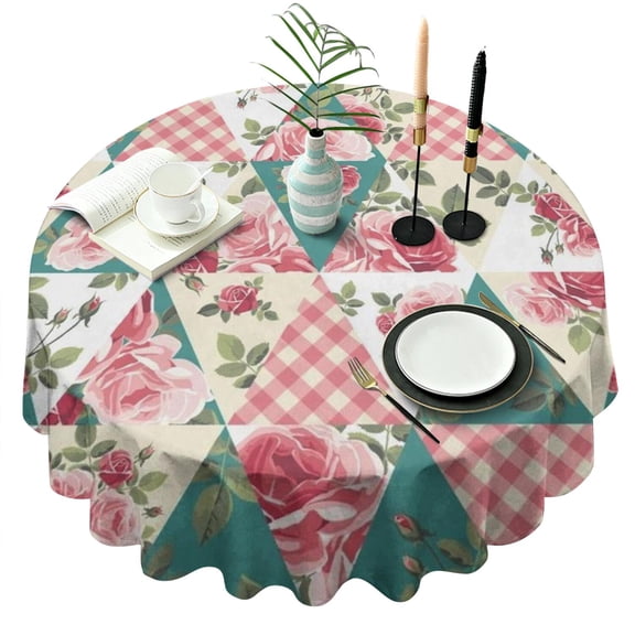 Pioneer Flower Floral Print Pattern Round Tablecloth 60"x60",Wrinkle Wipeable Table Cloth for Kitchen Dining Room Picnic Patio Party