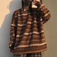 thumbnail image 3 of IMENGL Chandail Rayé Oversize Grande Taille Décontracté Col Rond Tricoté long, Marron 4TG, Taille 2TG-5TG, 3 of 9