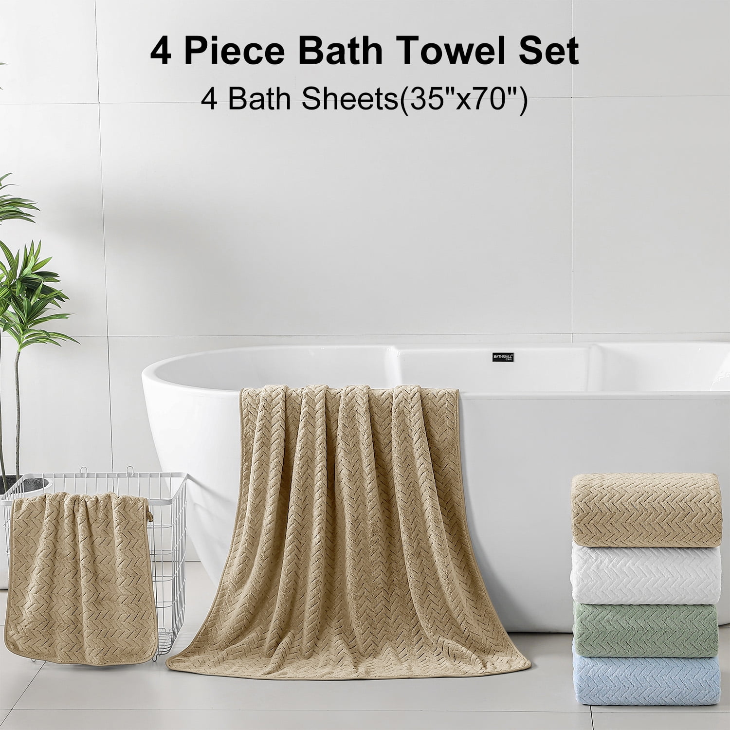 Beartech 4 Pack Microfiber Bath Towels Set - 2 Bath sheet,Soft Family Towel, Highly Absorbent, Quick Dry & Less Lint Shower towel for Bathroom, Hotel-Camel