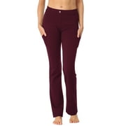 HDE Yoga Dress Pants for Women Straight Leg Pull On Pants with 8 Pockets Burgundy - S Long