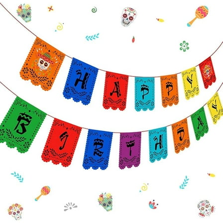 Day of the Dead Sugar Skull Birthday Banner, Dia De Los Muertos Party Decorations, Mexican Festival Banner, Pre-Strung, Indoor/Outdoor Use