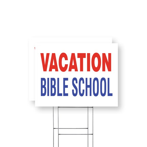 Vacation Bible School Yard Sign 2 Pack of 18 Inch x 24 Inch Single Sided Weatherproof Heavy-Duty Plastic with Stake | Faith-Based Learning, Community Events, Bold Messaging | Made in